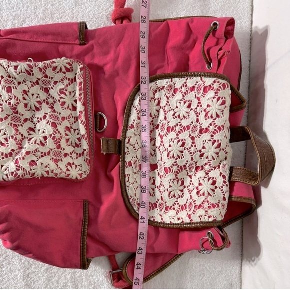 5/$25 Aeropostale Pink Canvas With Cream Crochet Backpack - Picture 15 of 15